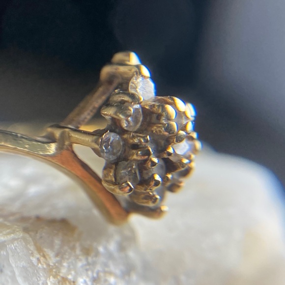 Diamond Cluster 14k Gold Bypass Ring - Picture 4 of 9
